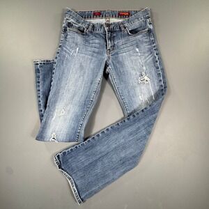 EXPRESS Jeans Women's EVA Boot Leg Distressed Blue Denim Pants Size 6